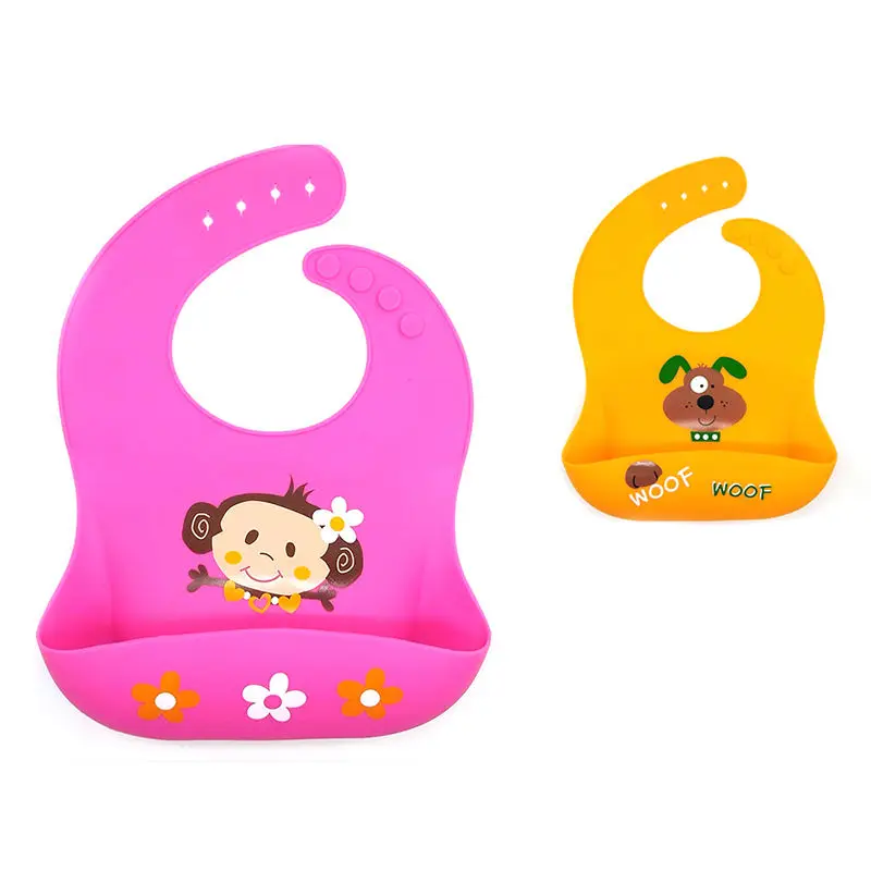 

Waterproof Soft Baby Silicone Bibs Cute Cartoon Printed Adjustable Children Silicone Baby Lunch Feeding Stuff Bibs