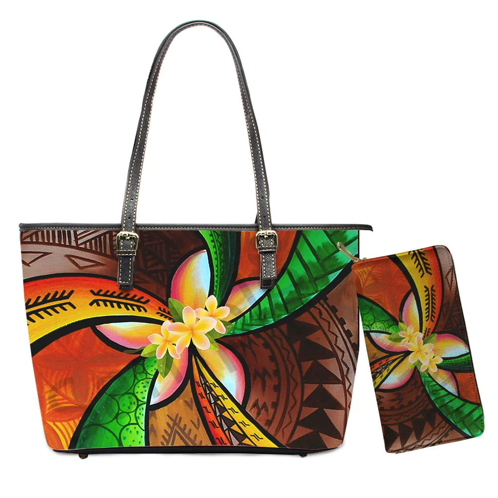 

Wholesale Polynesian Tribal Handbags For Ladies Samoa Flower Printed Customized PU Large Space Women Hawaii Purses And Handbags, Customizable