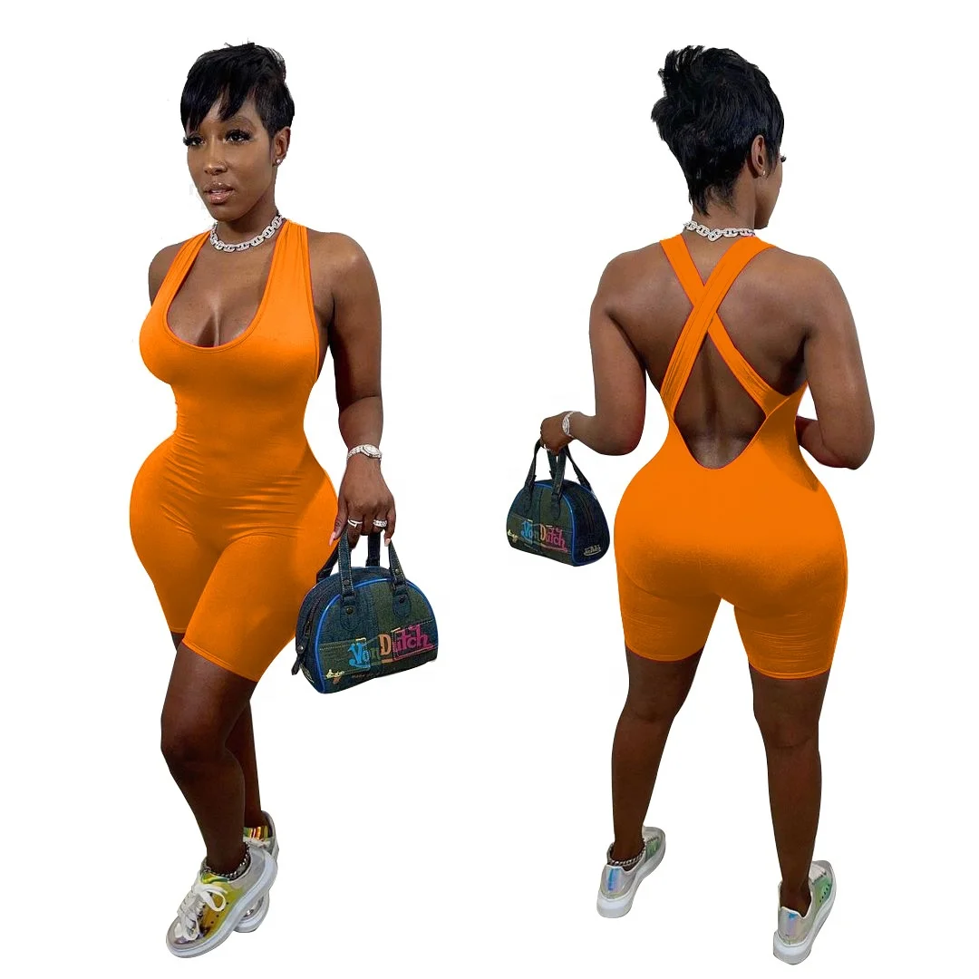 

AI36-8203 5 colors New fashion women's sexy backless cross-shouldered jumpsuit
