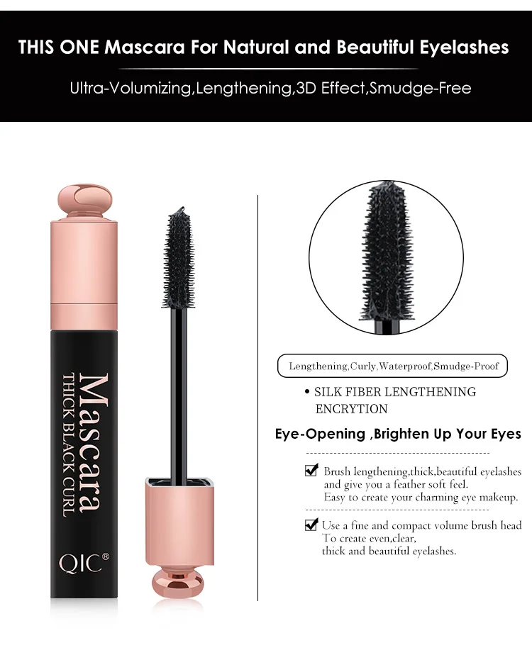 Qic Mascara Thick Black Curl Waterproof Lash Mascara 24h Smudge Free