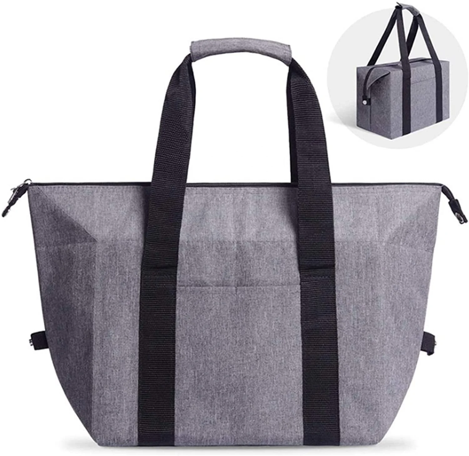 

Reusable Insulated Shopping Cooler Bag with Zipper Top for Grocery Thick Aluminum Foam Tote Thermal Bag, Gray