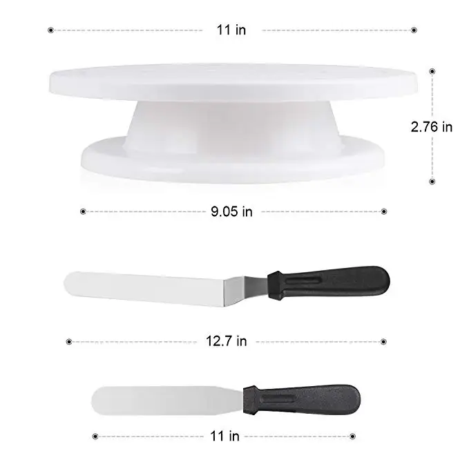 

Cake Turntable Spatula and Icing Smoother Revolving Cake Stand bakeware decorating tools, White