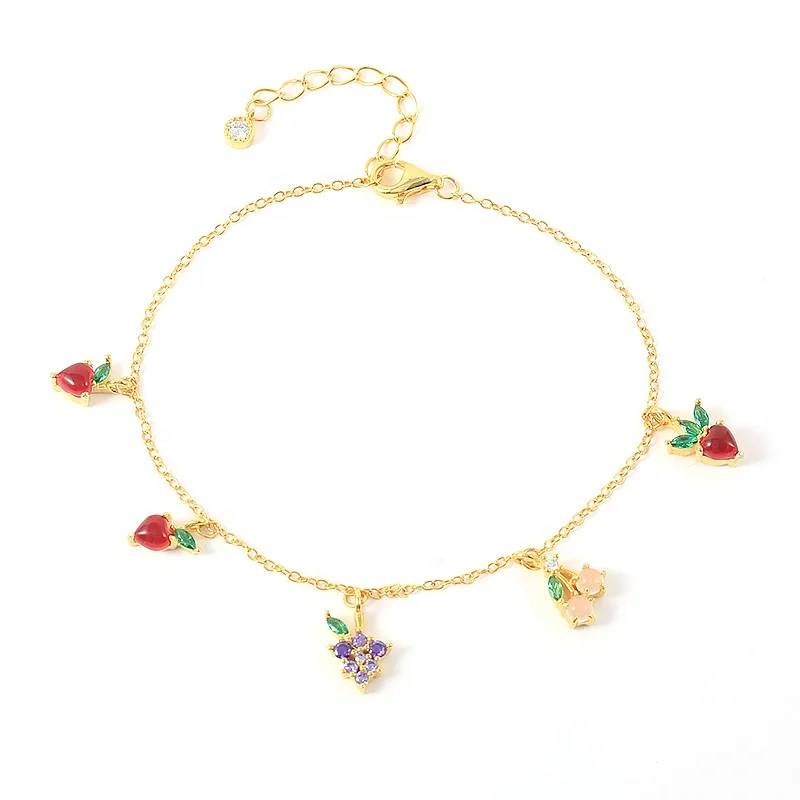 

New 2022 Fashion Design S925 Sterling Silver Creative Cute Fruit Charm Colorful Zircon Pendant Bracelets Women Gift Fine Jewelry