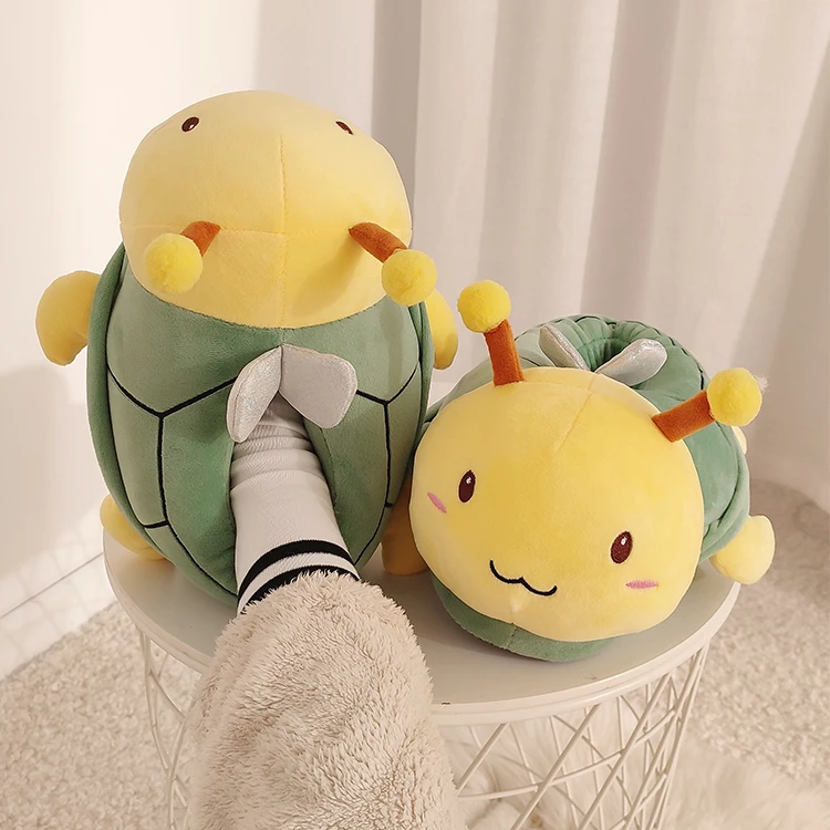 

Original design bee and turtle plush slippers custom stuffed animal cartoon furry home warm lady slippers