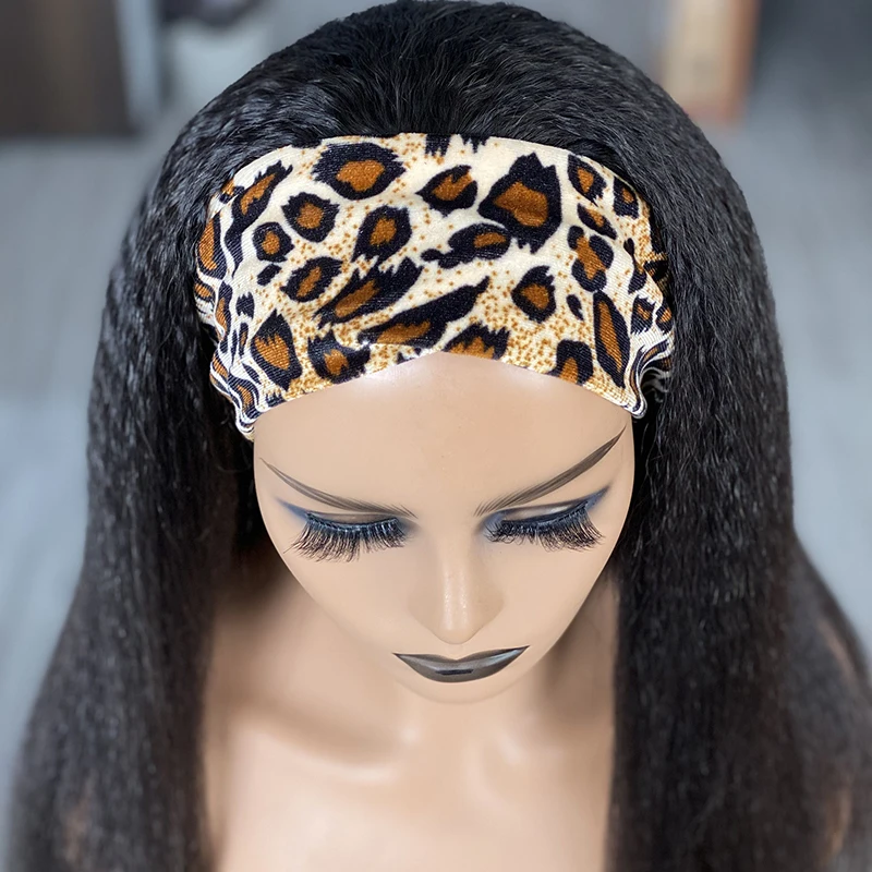 

Headband Wig Human Hair Brazilian Kinky Straight Wigs For Black Women Glueless Full Machine Made Wig With Headband