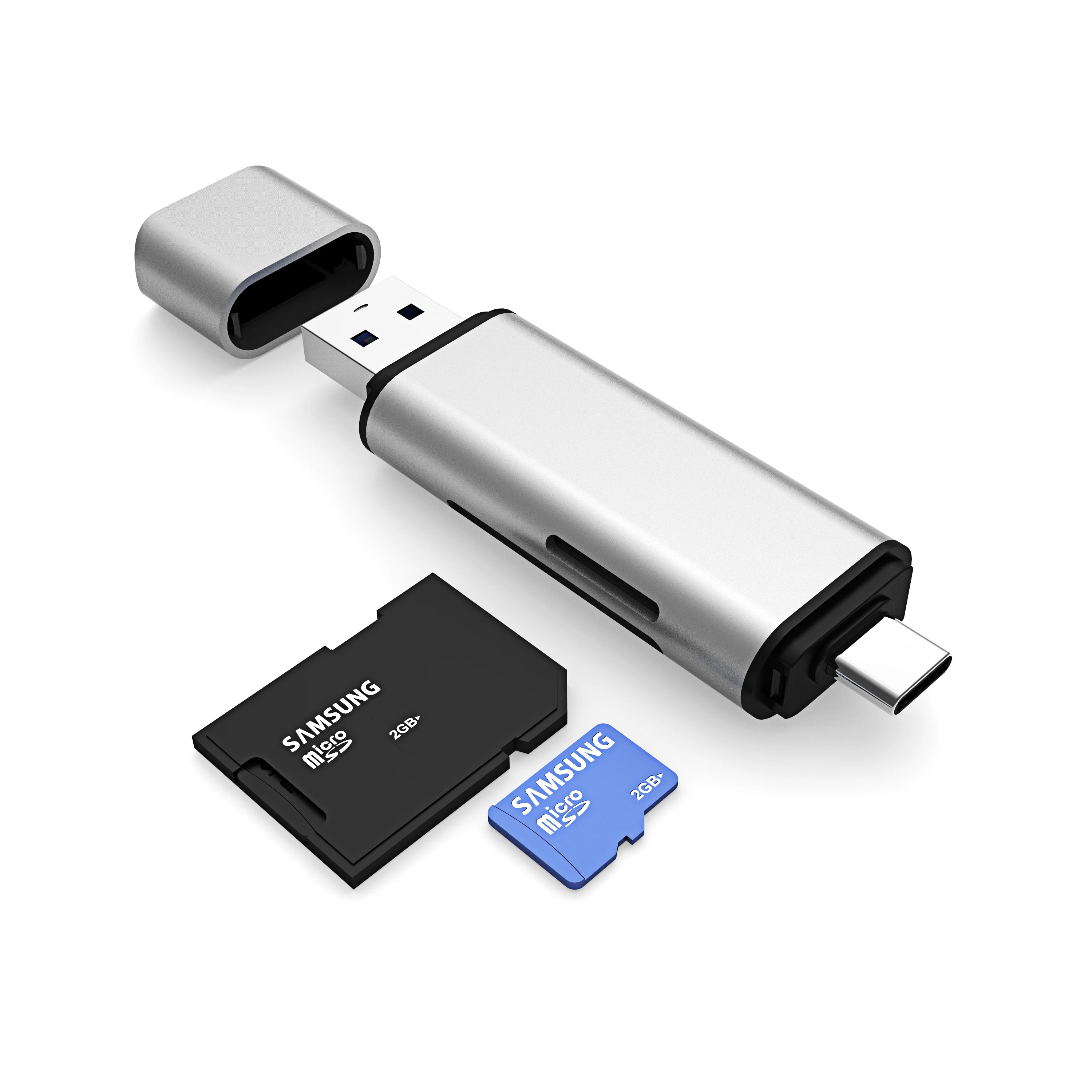 

Wholesale High Speed Aluminium Multi card reader 3 in 1 OTG USB 3.0/ Type C SD TF Card Reader For Mobile Phone, Sliver