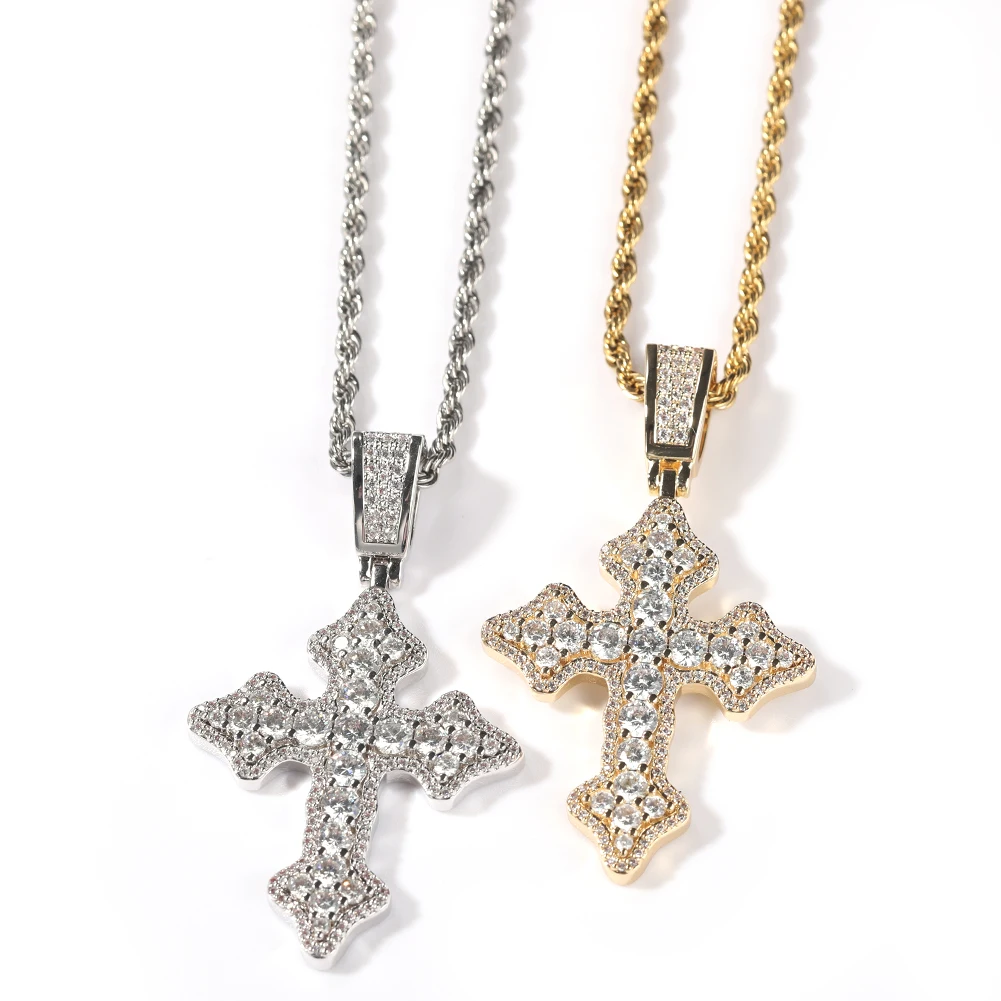 

Fashion Simple Design Byzantine Cross Pendant Clear AAA Grade Bling CZ Cross Necklace RTS Jewelry, Rose gold+silver, gold, gold+silver