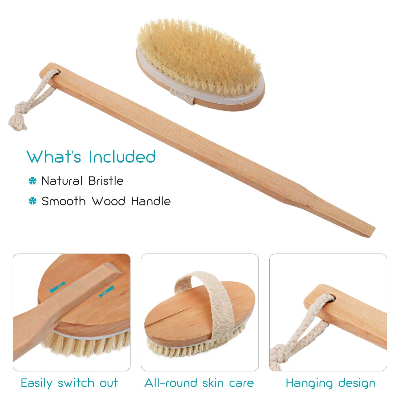 Skin Clean Body Wash Brush Customized Logo Natural Bristle Wooden Body