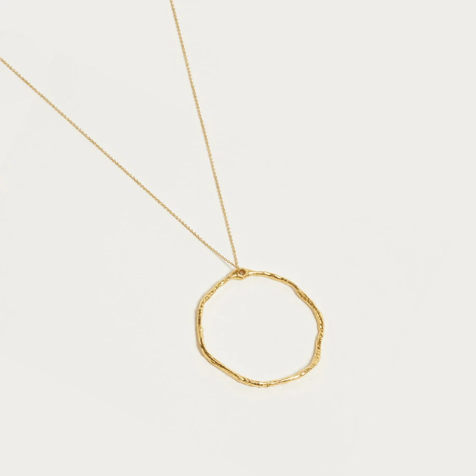

minimalist jewelry 18k gold plated high polish women necklace 925 sterling silver hollow circle necklace
