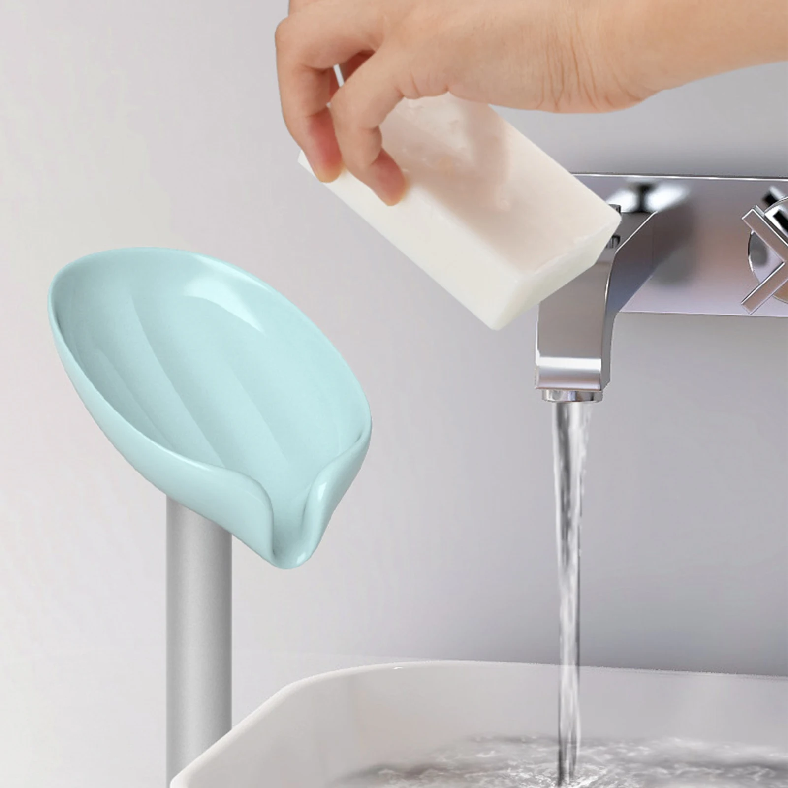 

Creative Leaf-shaped Non-perforated Standing Sucker Drain Soap Box Bathroom Shelf