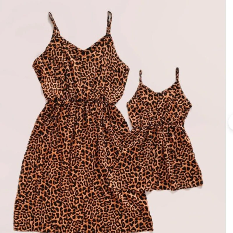 

2021 fashion Leopard Floral Print mom and daughter matching dresses clothes