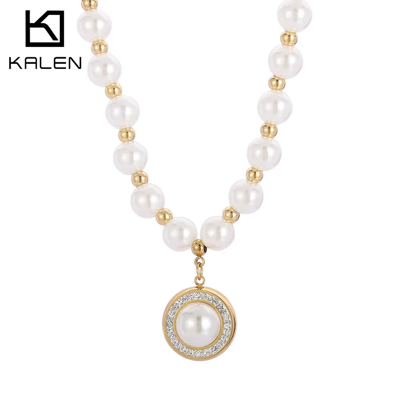 

Kalen Temperament Pearls Bead Chain Stone Necklace Couple Stainless Steel Necklaces