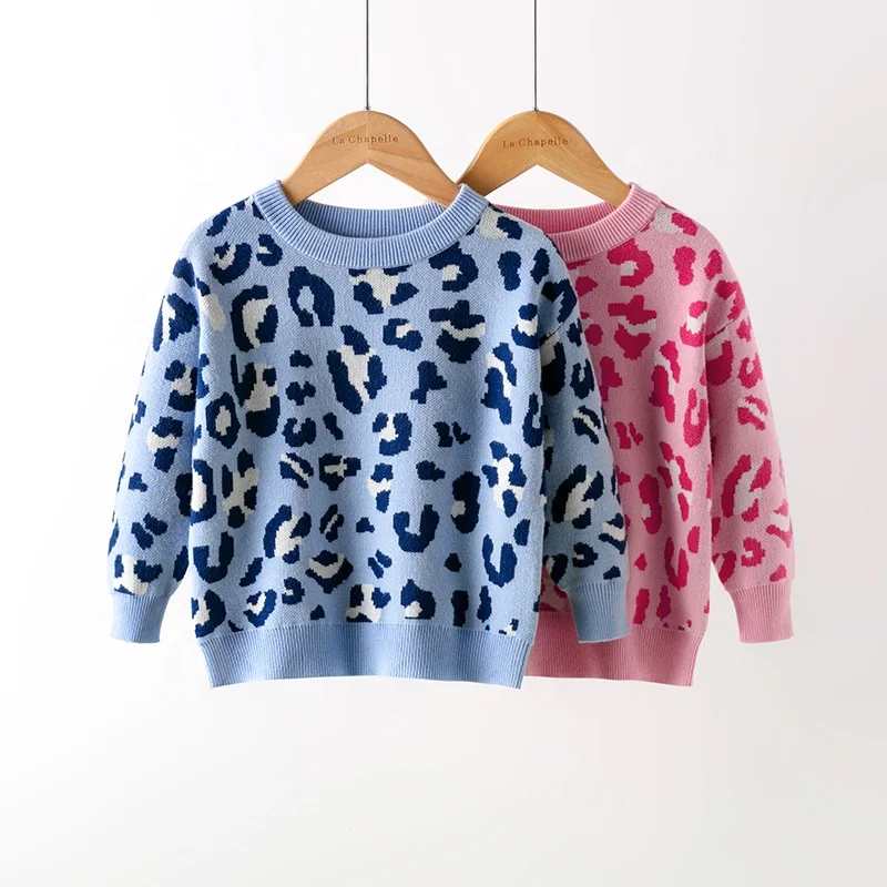 

New stylish winter European and American kid's leopard knitted for baby girl's pattern pullover sweater children's wear clothing
