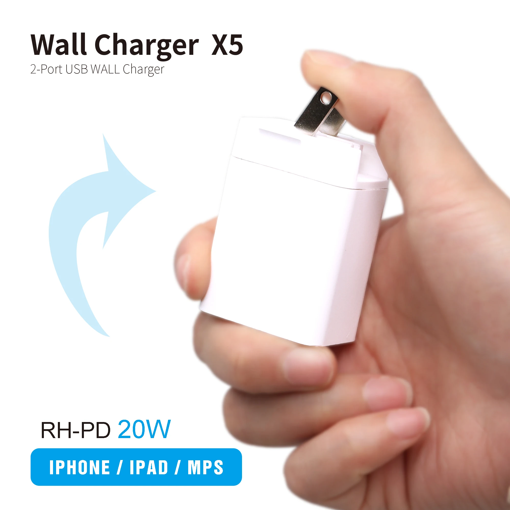

Cirtek free shipping wholesale good quality foldable 2 port power supply adapter fast charger pd usb 20w 3a wall charger, White