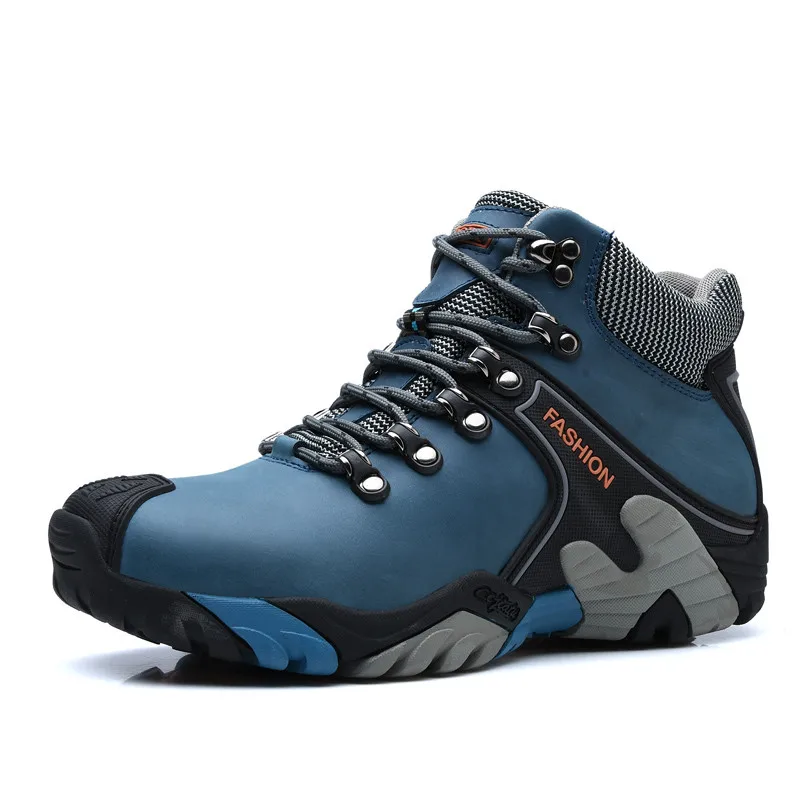 

Hiking Shoes Men Outdoor Boots Waterproof Winter High Top Mountain Climbing Sneakers Hunting Boots for Men Trainers, Black,blue