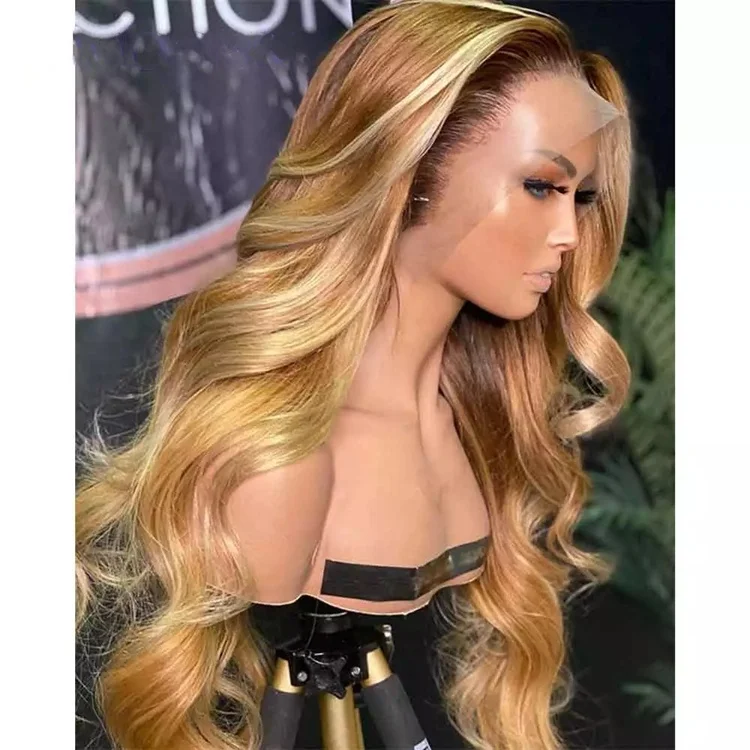 

Customized Texture Long 40 Inches Brazilian Hair Honey Brown Highlight Color Cuticle Aligned Hair HD Lace Frontal Wigs, #ombre color