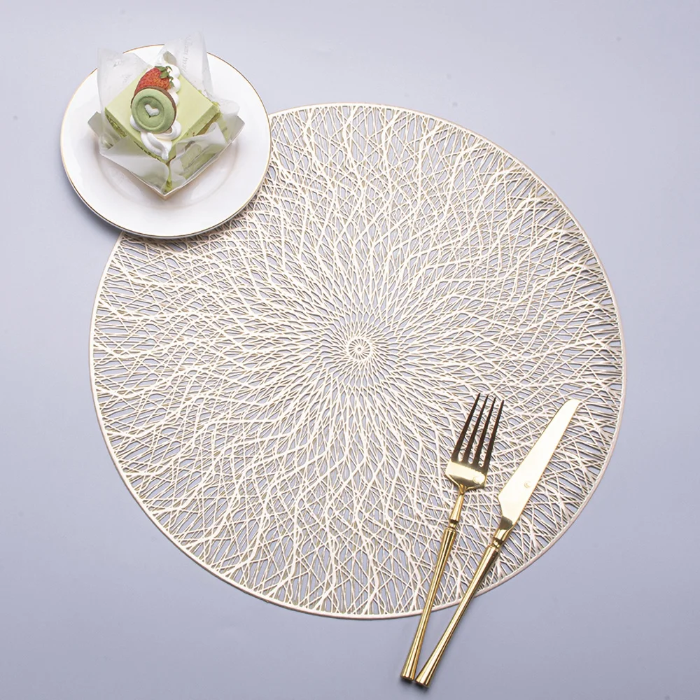 

Wholesale PVC Hollow Placemat Gold Multiple Circles Non-skid Place Mat Plain Table Mats Sets Household Tabletop Decoration, Gold, silver, rose gold