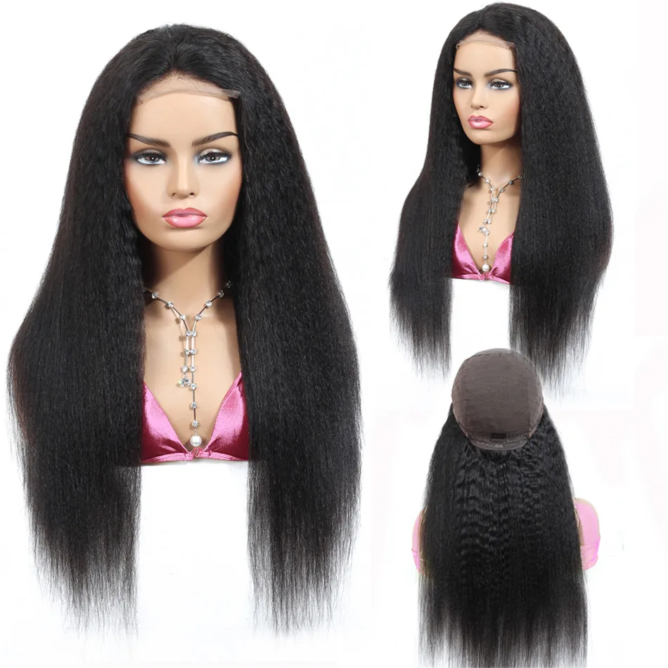 

New Style Kinky Straight 13*6 Transparent Swiss Lace Frontal Wigs Yaki Brazilian Virgin Cuticle Aligned Hair Kinky STraight Wigs