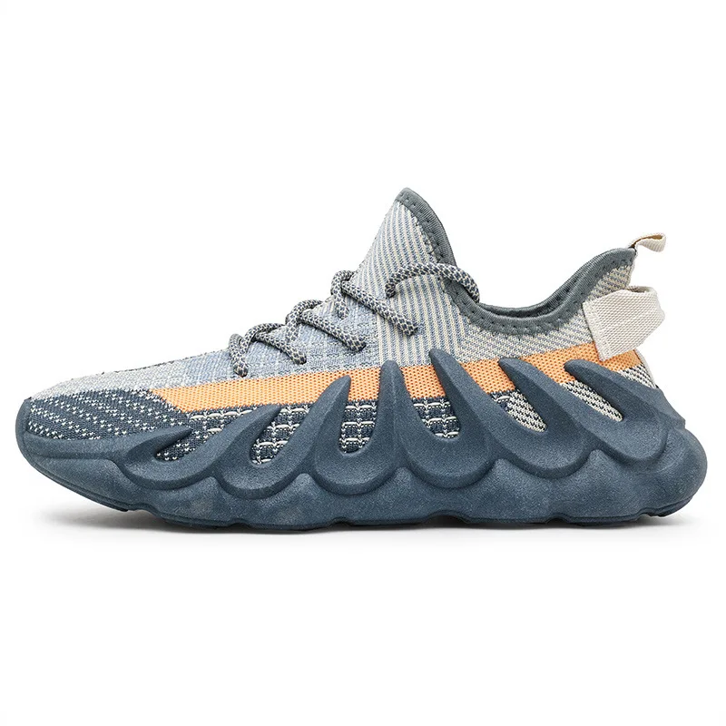 

New 2021 Volcano Shoes Flying Weaving Shoes yeezy Men's 350 Sneakers Breathable Sneakers Tide Shoes, Cowboy blue, iceberg green, white gray, bright night black