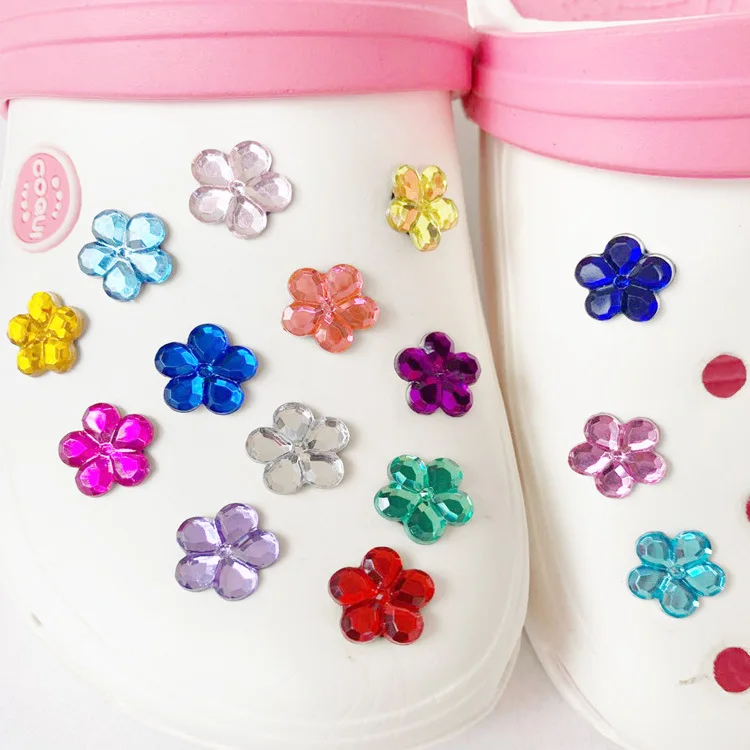 

Croc Charms 2021 Soft PVC Luxury Croc Charms Bling Crystal Flower Diamond Croc Charms For Girl's Sandals, As picture