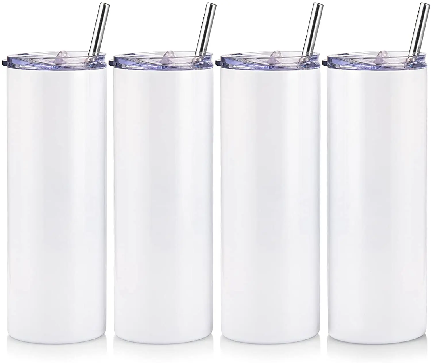 

Stainless Steel Straight Coffee Cups Mug Tumbler With Transparent Hole Straw Lid