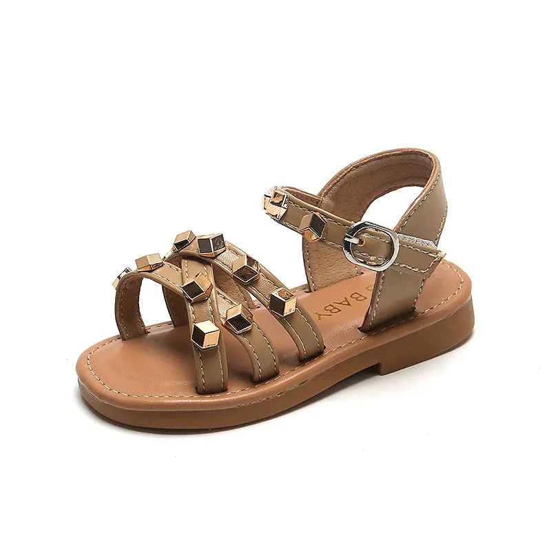 

sh11450a Kids Sandals Girls Rivet Beach Shoes Children's Ankle Strap Casual Sandals Baby