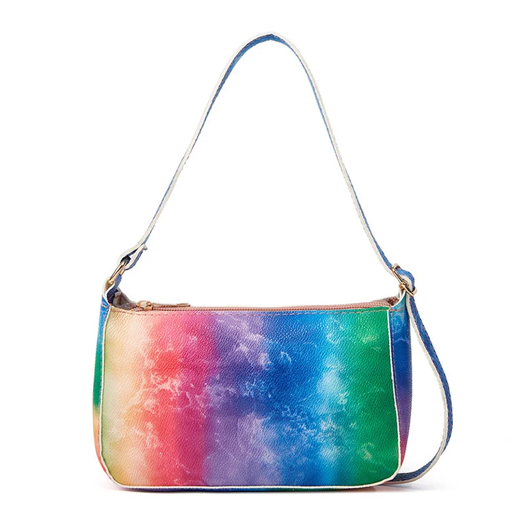 

Women's bag summer Korean contrast color rainbow print simple shoulder bag