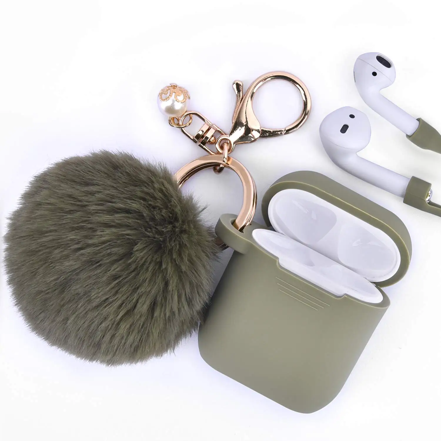 

For Airpod Case Wholesale Amazon Hot Sale Cute Pompom Furry Ball Silicone Case Cover for Apple Airpod 2&1 Case Accessories, Various colors for you choose