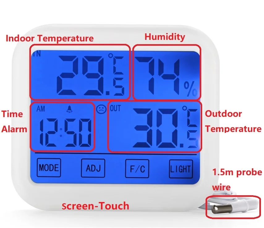 2024 Wall Mounted Indoor Outdoor Probe Digital Hygrometer Temperature