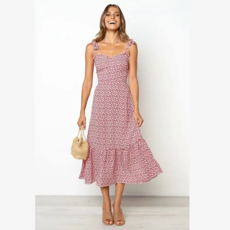 

Boho long dress women beach summer sexy female Vintage floral print strap sleeveless maxi dress vestidos de festa Y10636