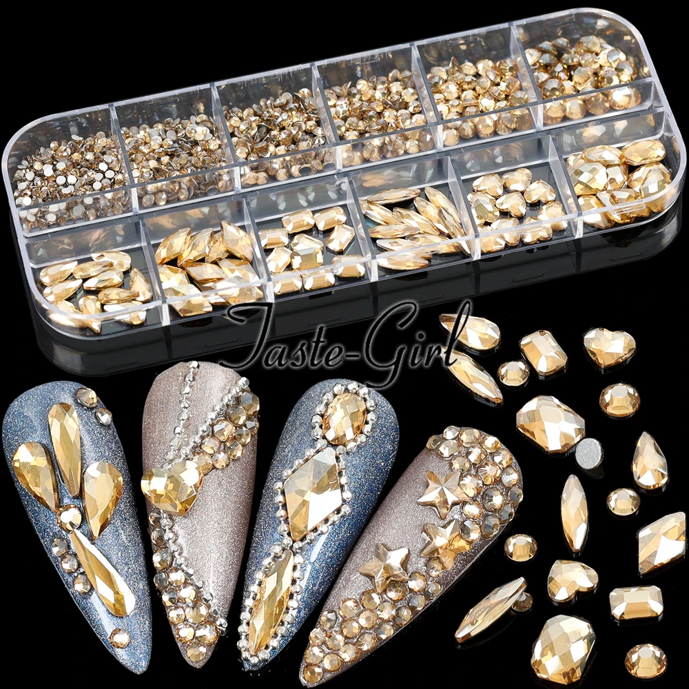

1 Box Glass Mixed Size Nail Art Decoration Rhinestones Kit Flatback Manicure Nails Accessories Crystals Nail Supplies