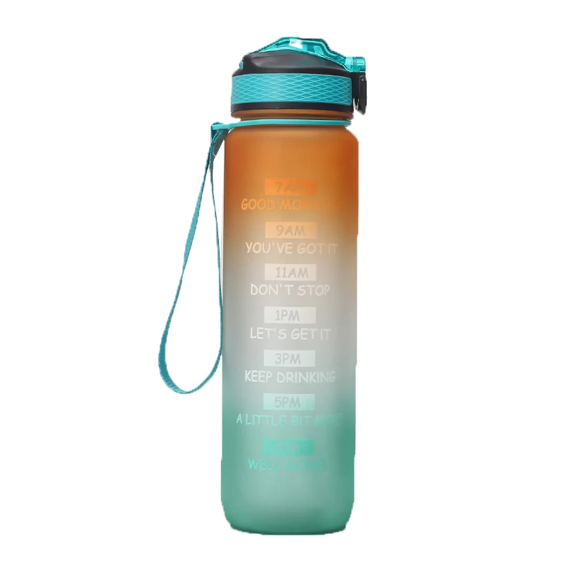 

2021 1000ml Dust cover BPA Free Portable Plastic Water Bottles Tritan material cup Time Marker motivational customized, Customized color
