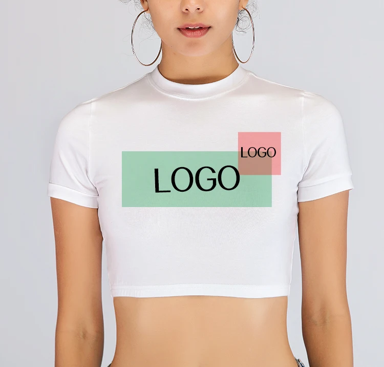 

Custom Logo 100%cotton Blank O-Neck tshirt Short Sleeve Print Super White T-Shirts Summer Plain Tight Crop Tops For Women, Customized color