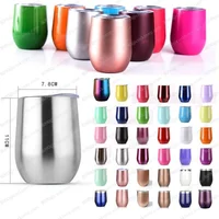 

12 oz Stemless Wine Glass Egg Cups With lid Stainless Steel Tumbler double wall Vacuum Beer Coffee Mug Kitchen Bar Drinkware