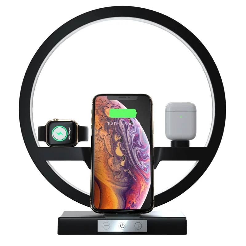 

New arrivals Table Lamp 3 in 1 N38 Wireless Charger for iphone for apple watch airpods earphone LED Night Lamp qi Phone Charger