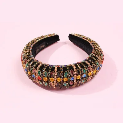 

Elegant Geometric Colorful Rhinestone Corduroy Hairband Shiny CZ Sponge Head Hoop Hair Accessories