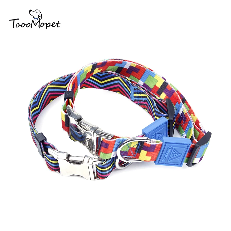 

XiangXing Luxury Polyester Dog Collar PVC Sign Metal Buckle Keyring Logo Custom Pet Collar, 9 colors