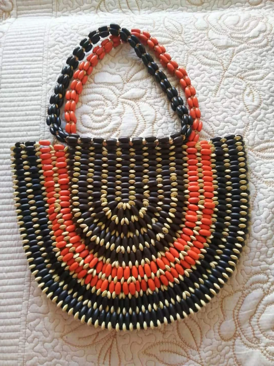 product-Fashion retro handmade Semicircle clutch bag natural wood beads handbag-Aoda Clothes-img