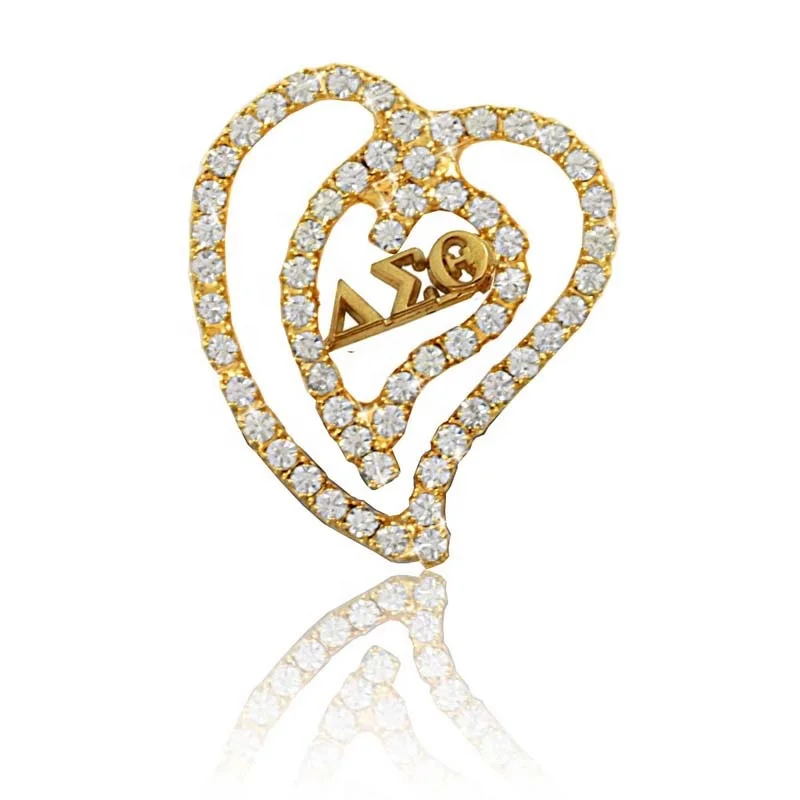 Sorority Fraternity DST Crystal  Delta Sigma Theta Heart Brooch lappel pin Jewelry accessories