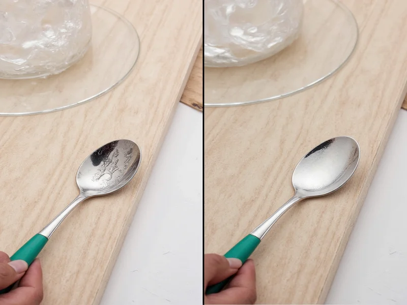 Silver spoon before and after DIY cleaning