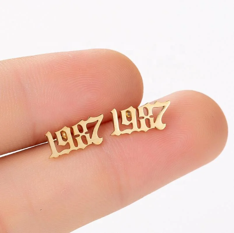 

Wholesale gold silver year earring small custom stainless steel stud earrings