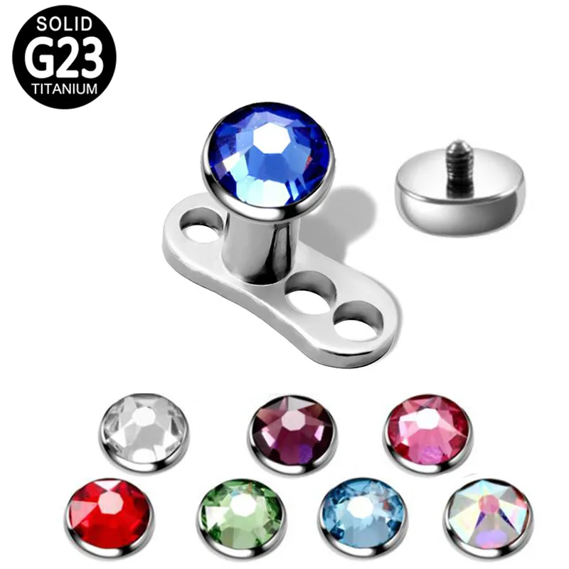 

ASTM F136 Titanium Dermal Anchor with Bezel Set Zircon / Opal Sparkle Top Body Piercing Jewelry