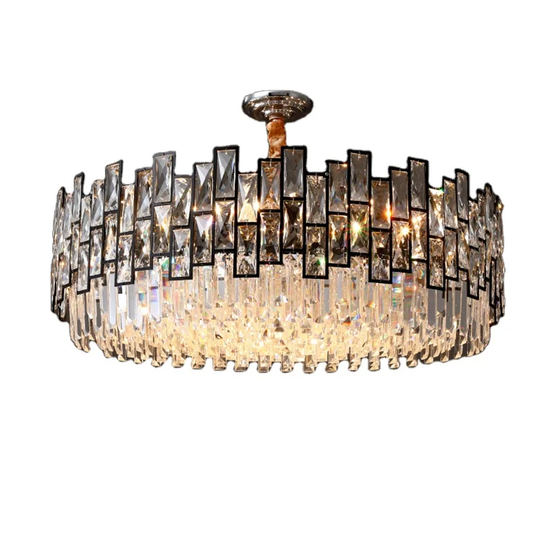 

Living room round black gold chandeliers pendant lights home decor elegant modern luxury k9 crystal chandelier