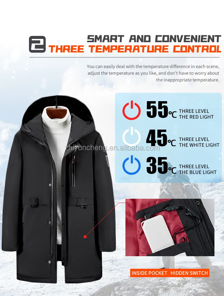 High Quality Temperature Control Winter Windproof Smart Heated Coat
