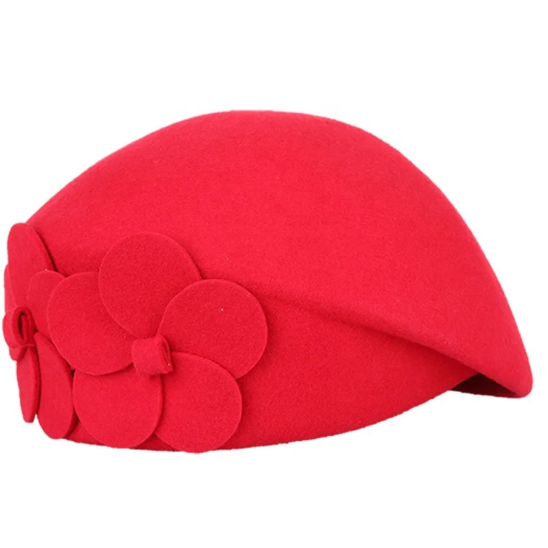 HZM-18186 Hot sales autumn and winter elegant french flower wool beret hats for ladies