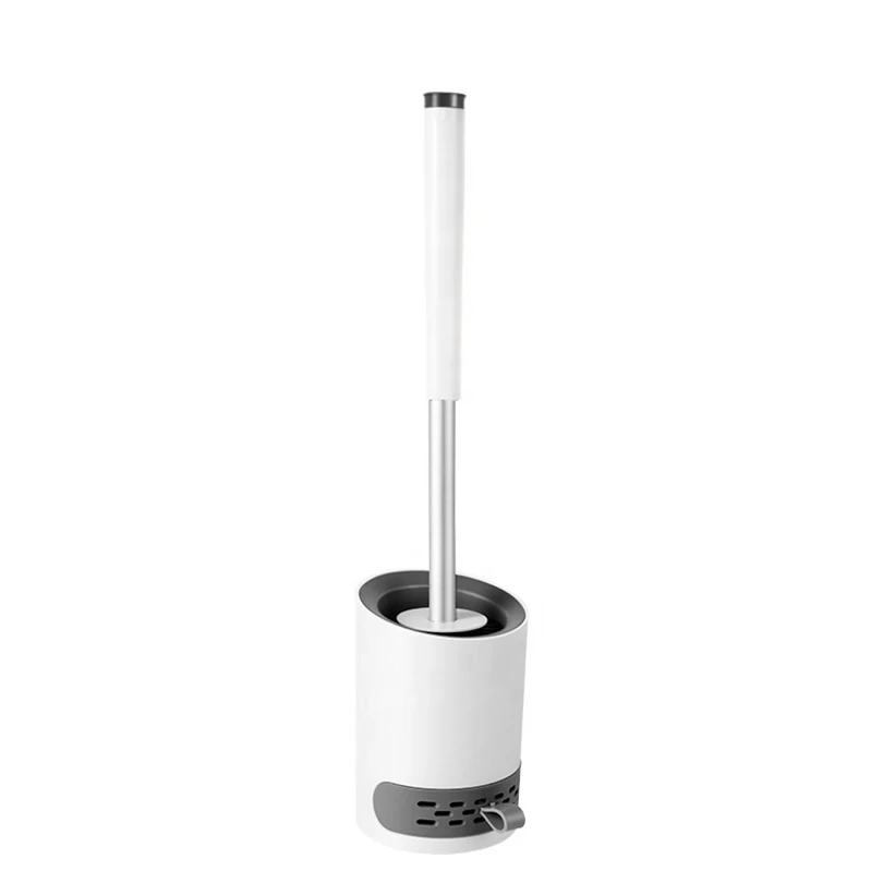 

Factory direct sales eco friendly toilet brush Toilet Bowl Cleaning Brush And Holder Set Silicone Bristles With Diatom Pad, White+gray