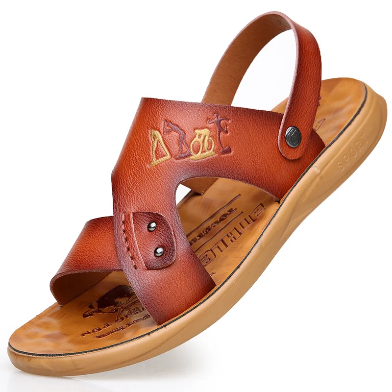

Custom Logo Mens Genuine Leather Sandals Outdoor Beach Shoes Fashion sandals men summer, Customer's request