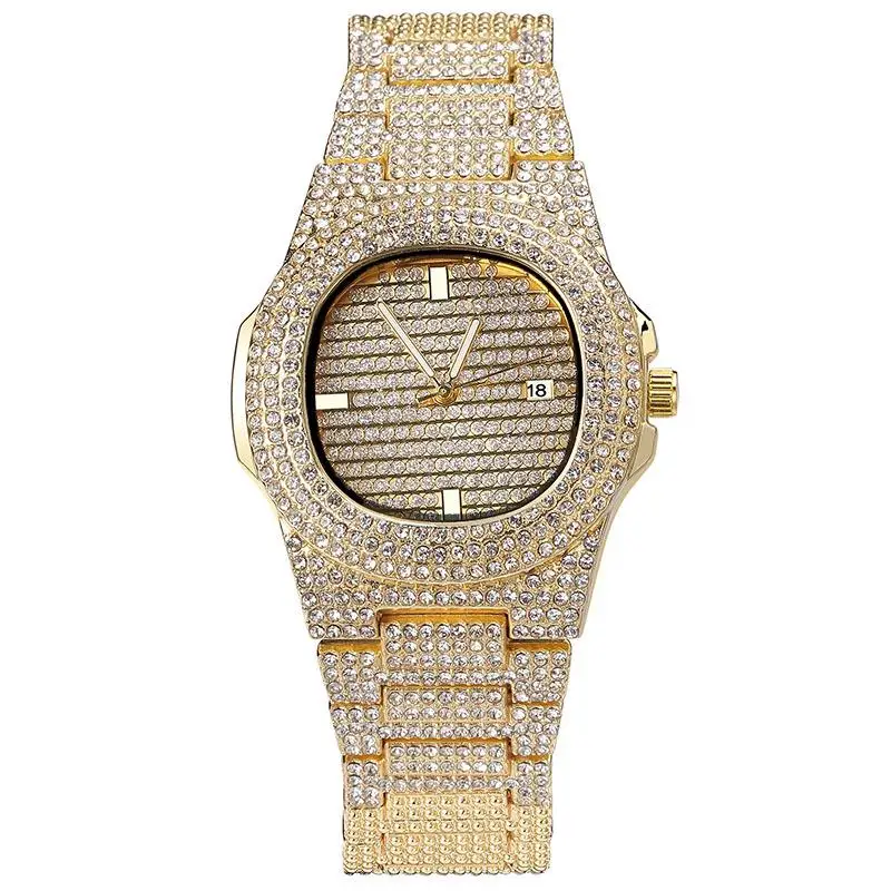 

Men's Full Diamond Diamond Watch Calendar Fashion High-end Steel Strap Watch