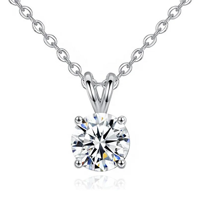 

R.Gem. Wholesale Diamond jewelry S925 Silver Chain 6mm Size EF VVS Round Moissanite Necklace for Woman Gift