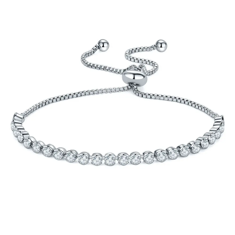 

Wholesale ladies fashion jewelry silver bracelet round 0.3mm zircon diamond tennis bracelet, White